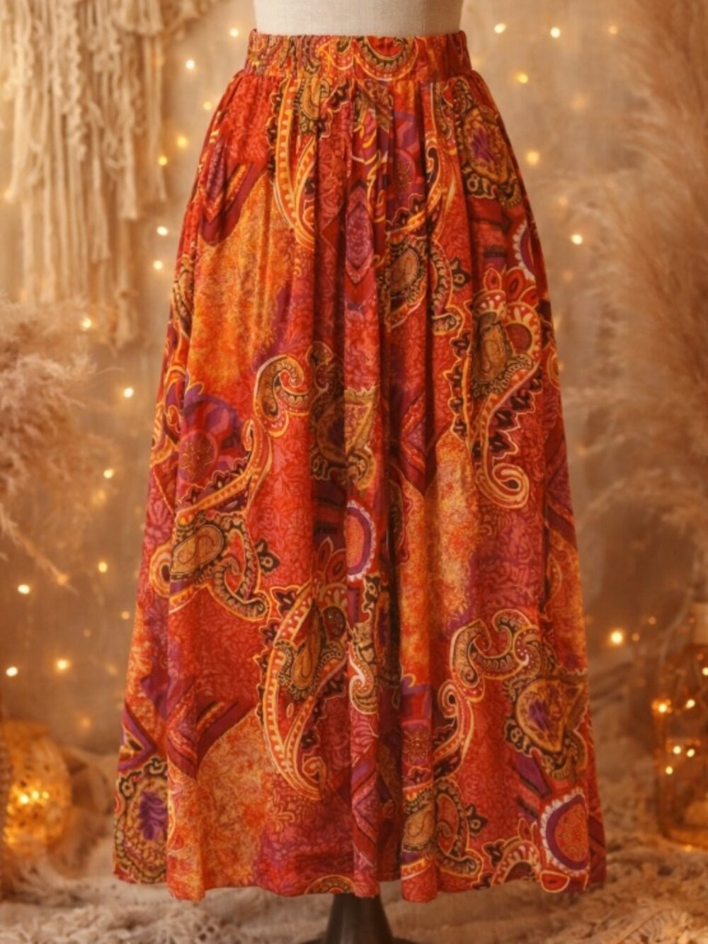 Vintage Modiano Paisley Rayon Midi Skirt 16 Boho Cottagecore Festival Vibrant
